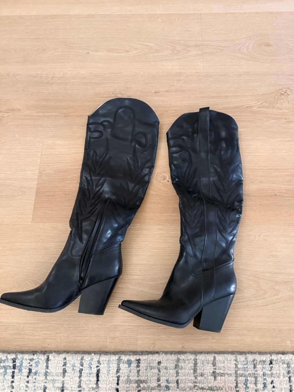 Women's Black Embroidered Western Knee-High Boots